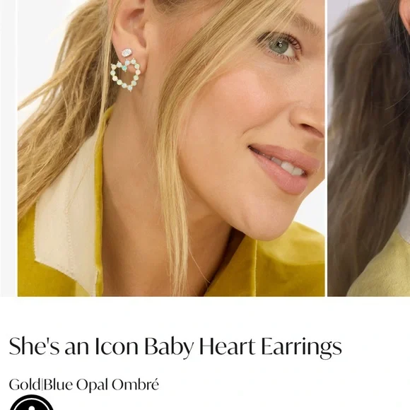 NWT Melinda, Maria she’s a icon Gold Blue Opal Heart Earrings - Picture 2 of 2